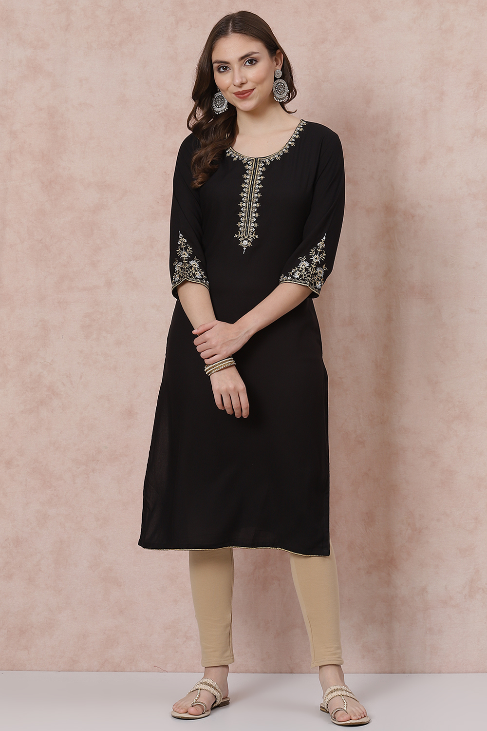 Petrol Blue LIVA Straight Kurta image number 2